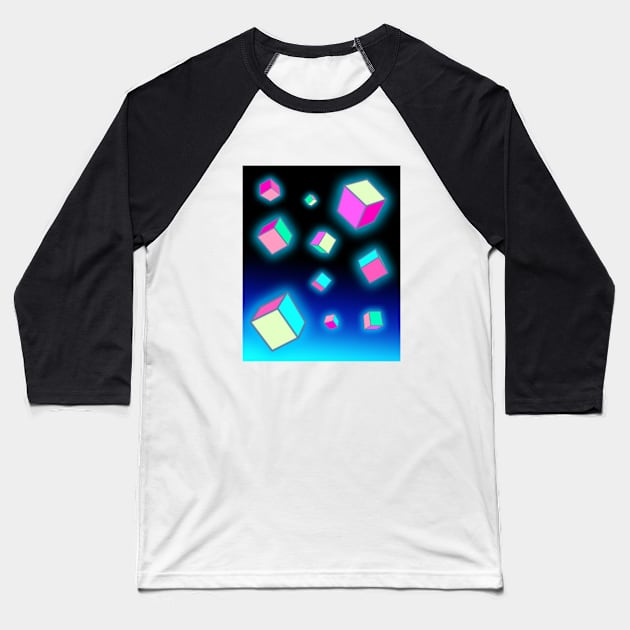 Futuristic glowing cubes Baseball T-Shirt by Scarlett Blue